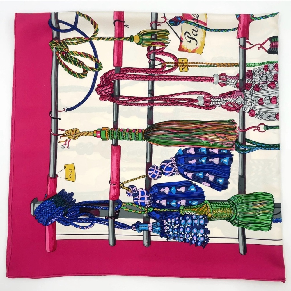 Auth Hermes Carré 90 Pasementerie Purple x Multicolor Silk Scarf W/Box - Picture 9 of 17